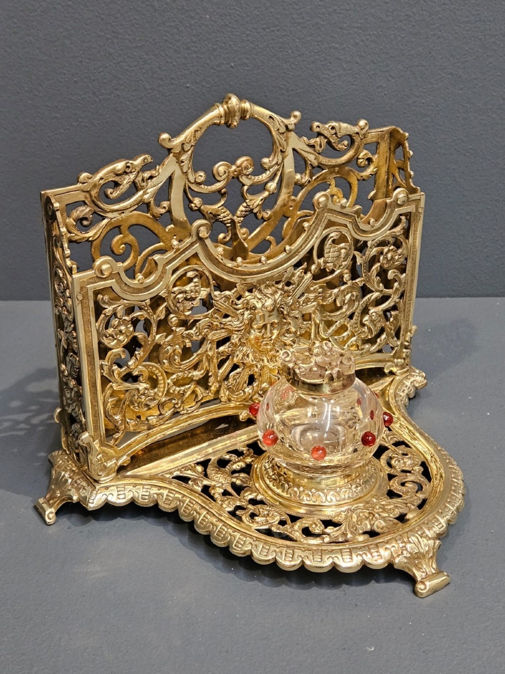 Superb Victorian Brass Letter and Ink Stand