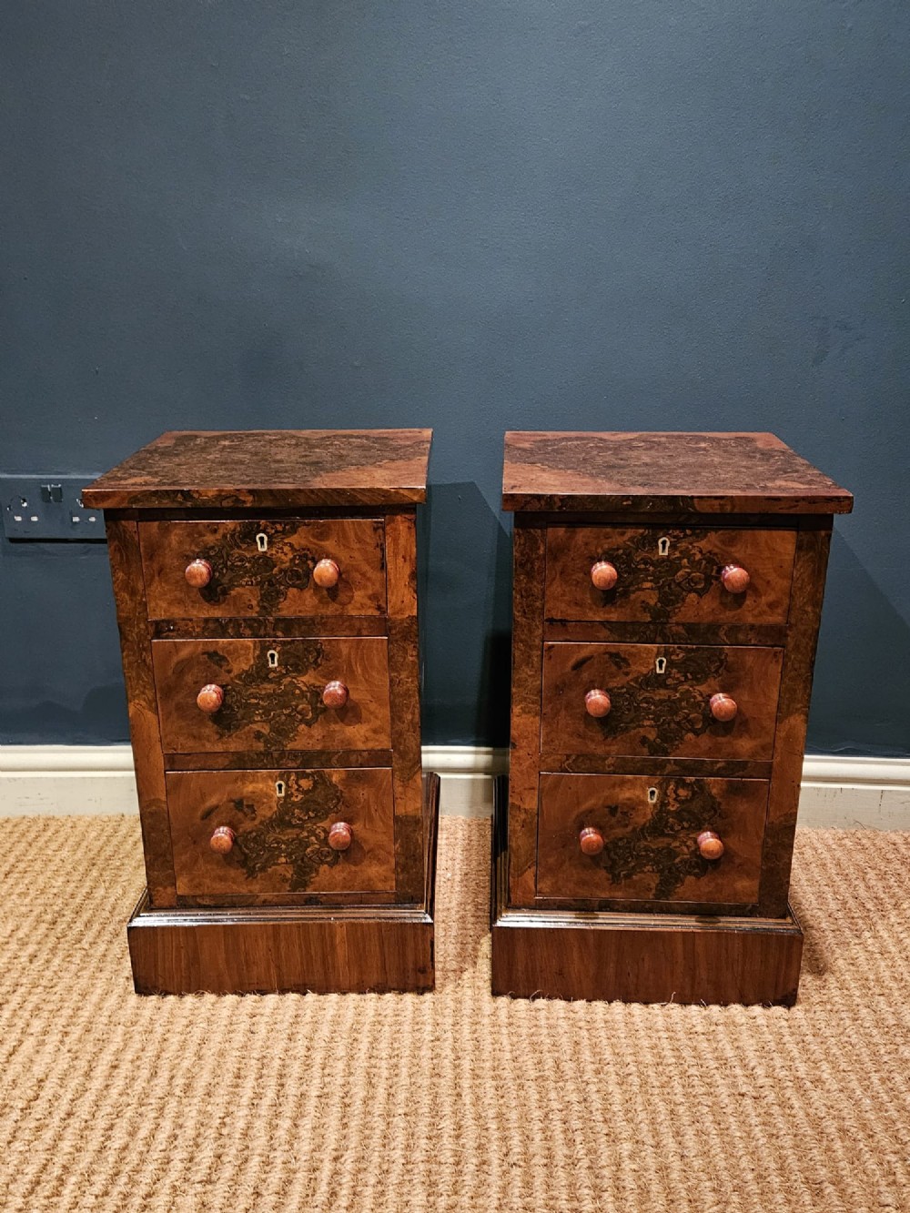 Pair of Victorian Burr Walnut Bedside Chests