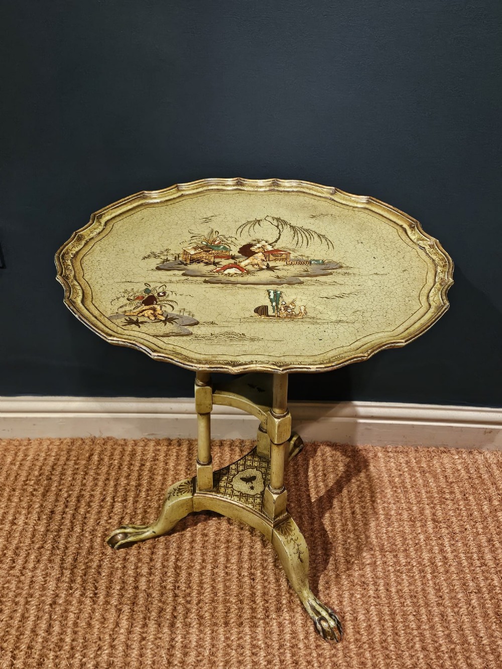Edwardian Green Chinoiserie Tripod Table