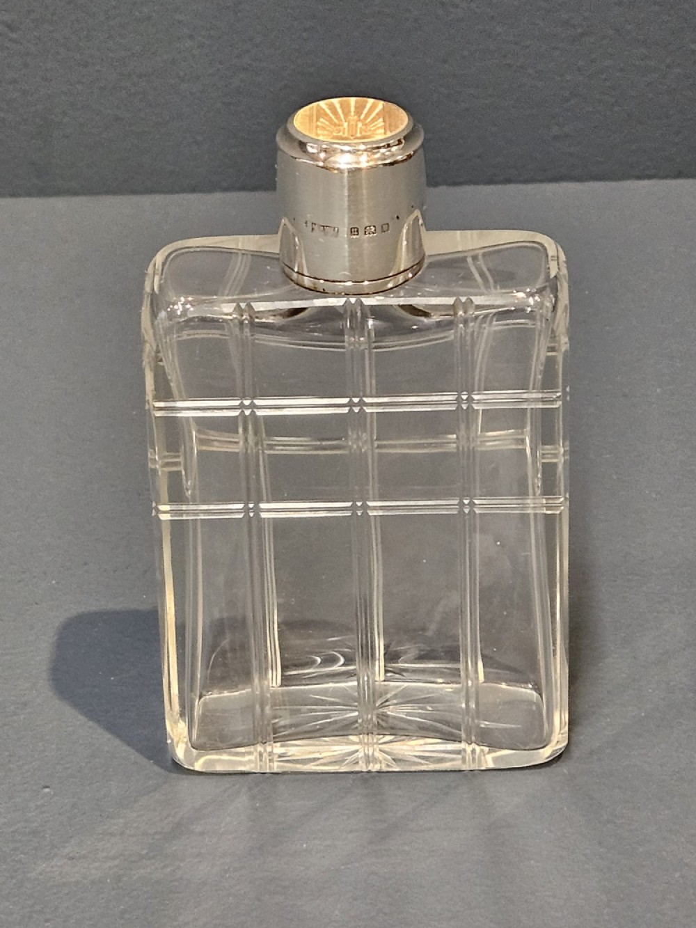 Silver and Enamel Topped Gents Cologne Bottle