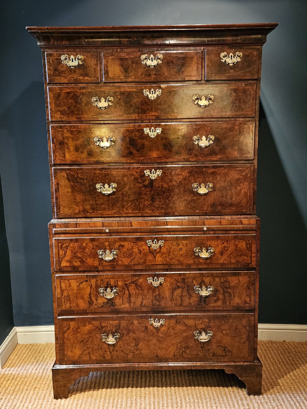 George I Walnut Chest on Chest with Brushing Slide