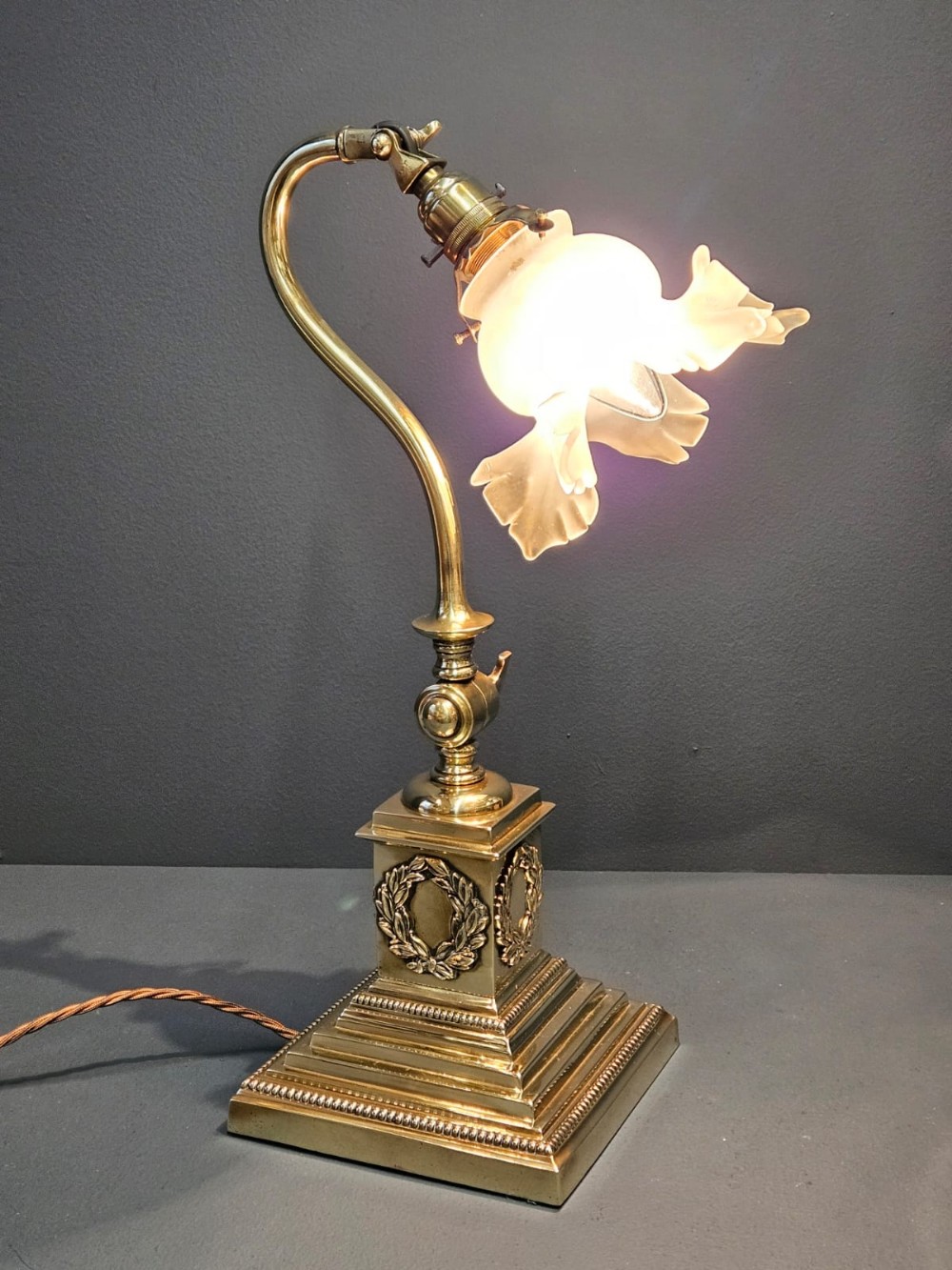 Late Victorian Solid Brass Adjustable Reading Lamp