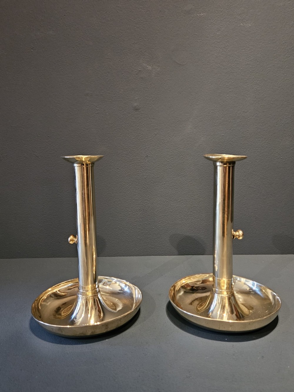 Pair of Georgian Brass Candlesticks With Dished Bases