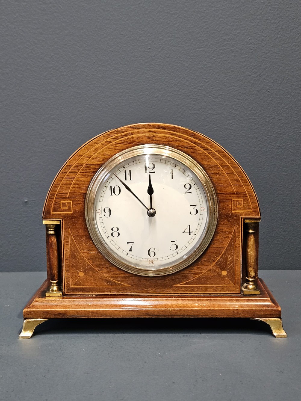 Fine Quality Edwardian Inlaid Arched Top Mantel Clock