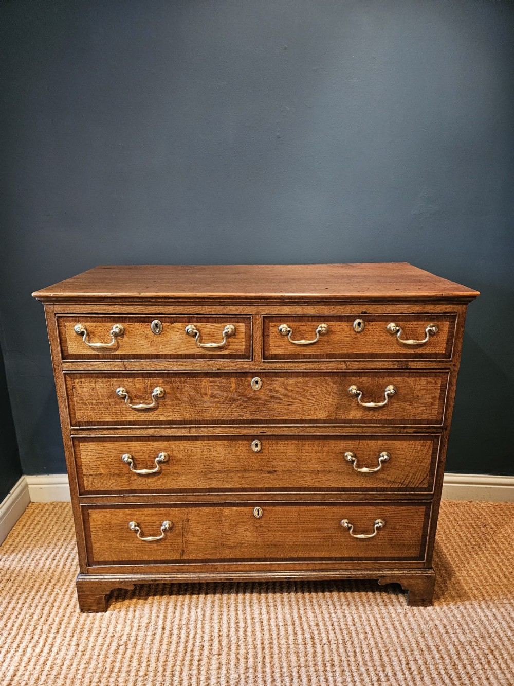 George III Oak and Mahogany Crossbanded Chest of Drawers