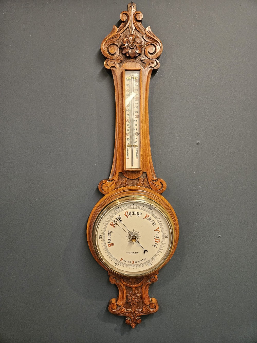 Victorian Oak Cased Banjo Barometer