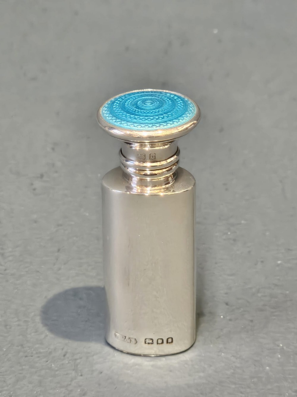 Silver and Turquoise Engine Turned Enamel Scent Bottle