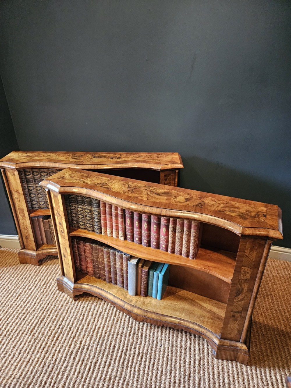 Pair of Superb Quality Victorian Figured Walnut Bookcases