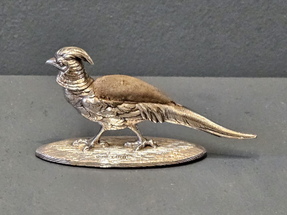 Rare Edwardian Sampson Mordan Silver Pheasant Pin Cushion