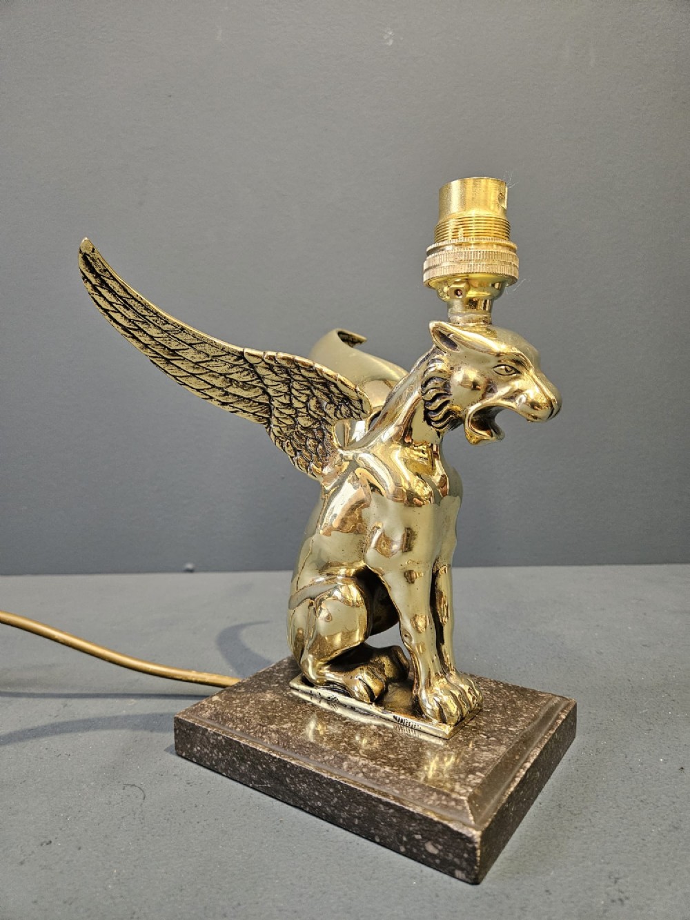 Edwardian Winged Lion Brass Table Lamp
