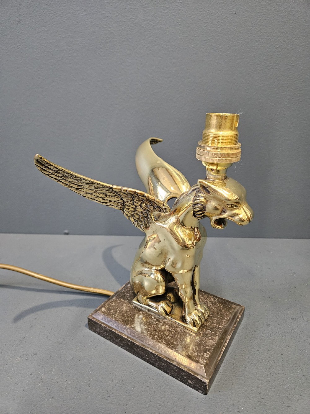 Edwardian Winged Lion Brass Table Lamp View II