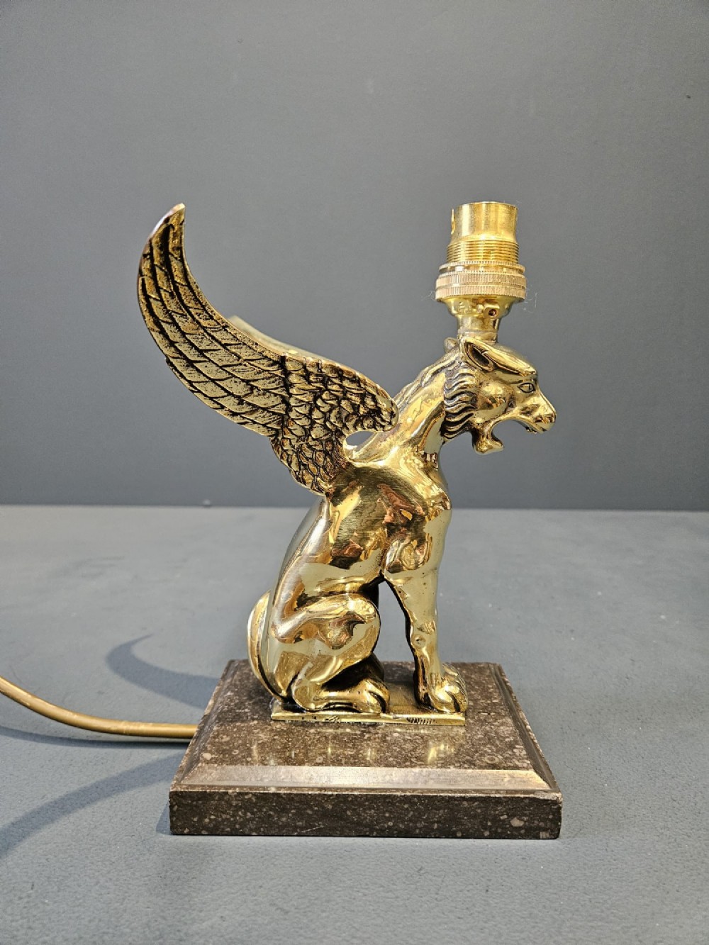 Edwardian Winged Lion Brass Table Lamp View IV