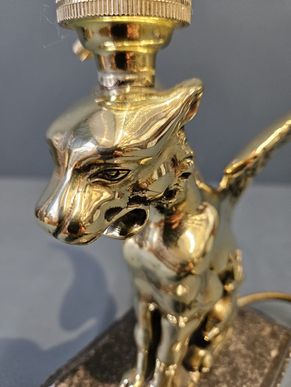 Edwardian Winged Lion Brass Table Lamp View V