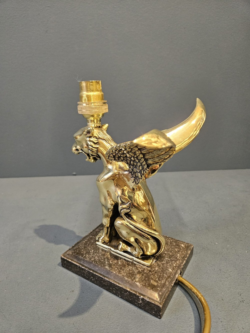 Edwardian Winged Lion Brass Table Lamp View VI