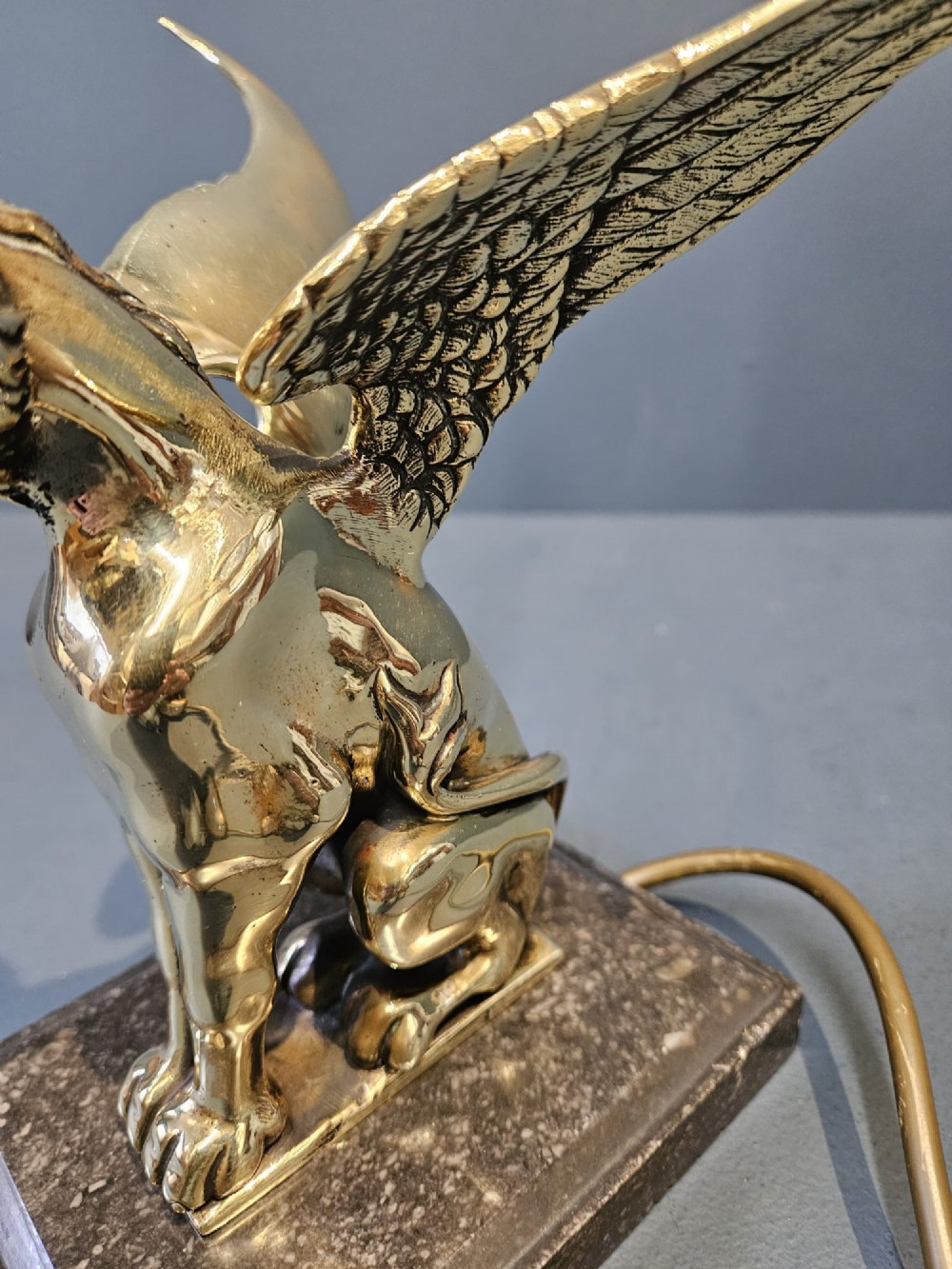 Edwardian Winged Lion Brass Table Lamp View VIII