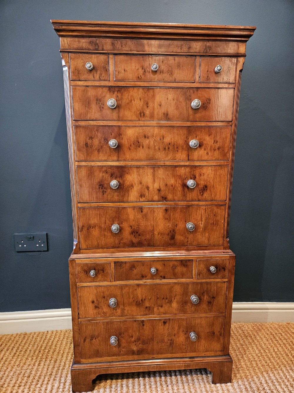 Fine Quality Edwardian Small Proportion Yew Wood Chest on Chest