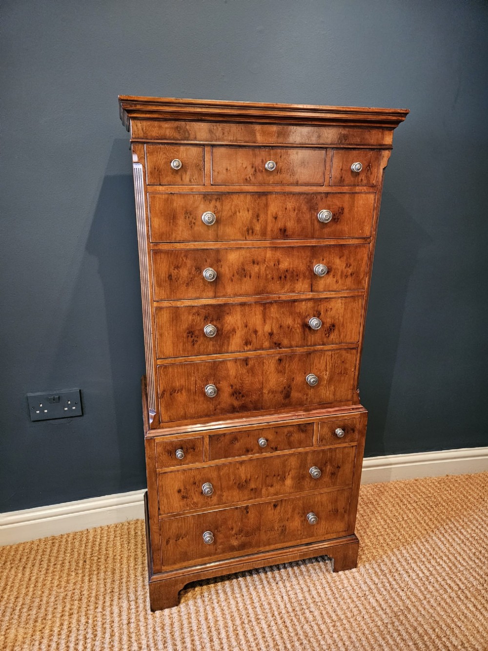 Fine Quality Edwardian Small Proportion Yew Wood Chest on Chest View II