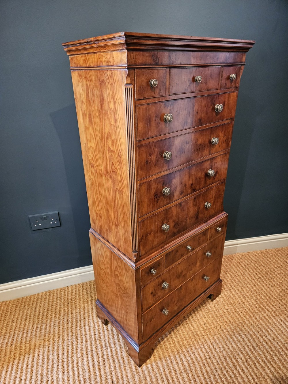 Fine Quality Edwardian Small Proportion Yew Wood Chest on Chest View IX