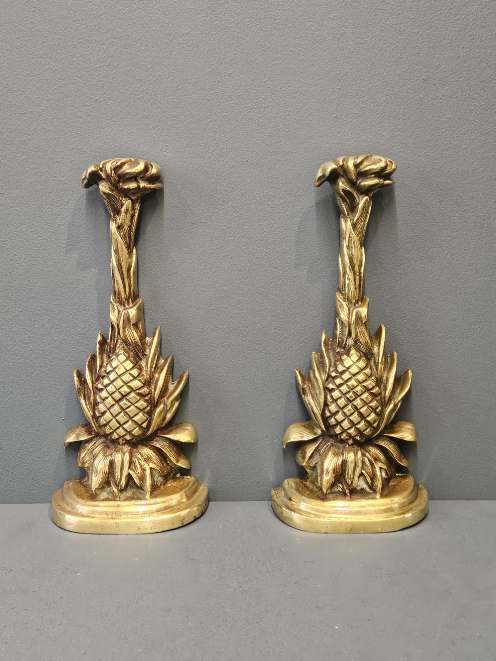 Matching Pair of Regency Brass Pineapple Door Stops View VI