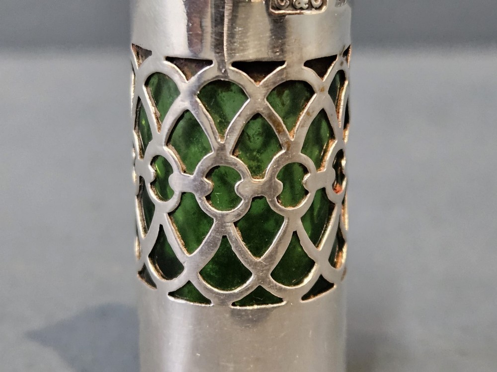 Edwardian Silver and Emerald Glass Travelling Scent Bottle View IV