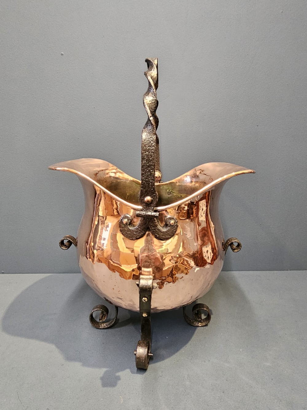 Arts and Crafts Copper and Wrought Iron Coal Scuttle