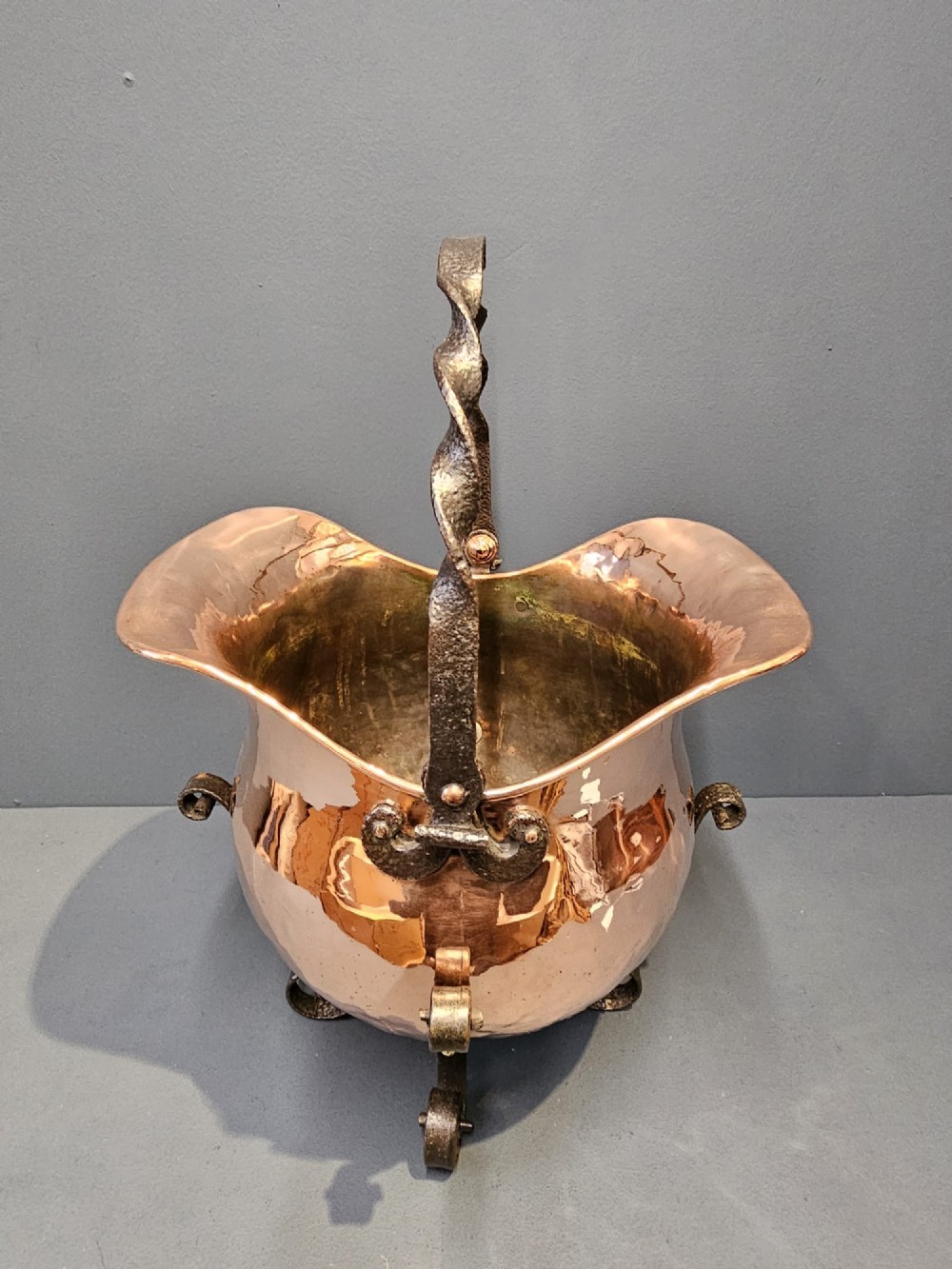 Arts and Crafts Copper and Wrought Iron Coal Scuttle View II