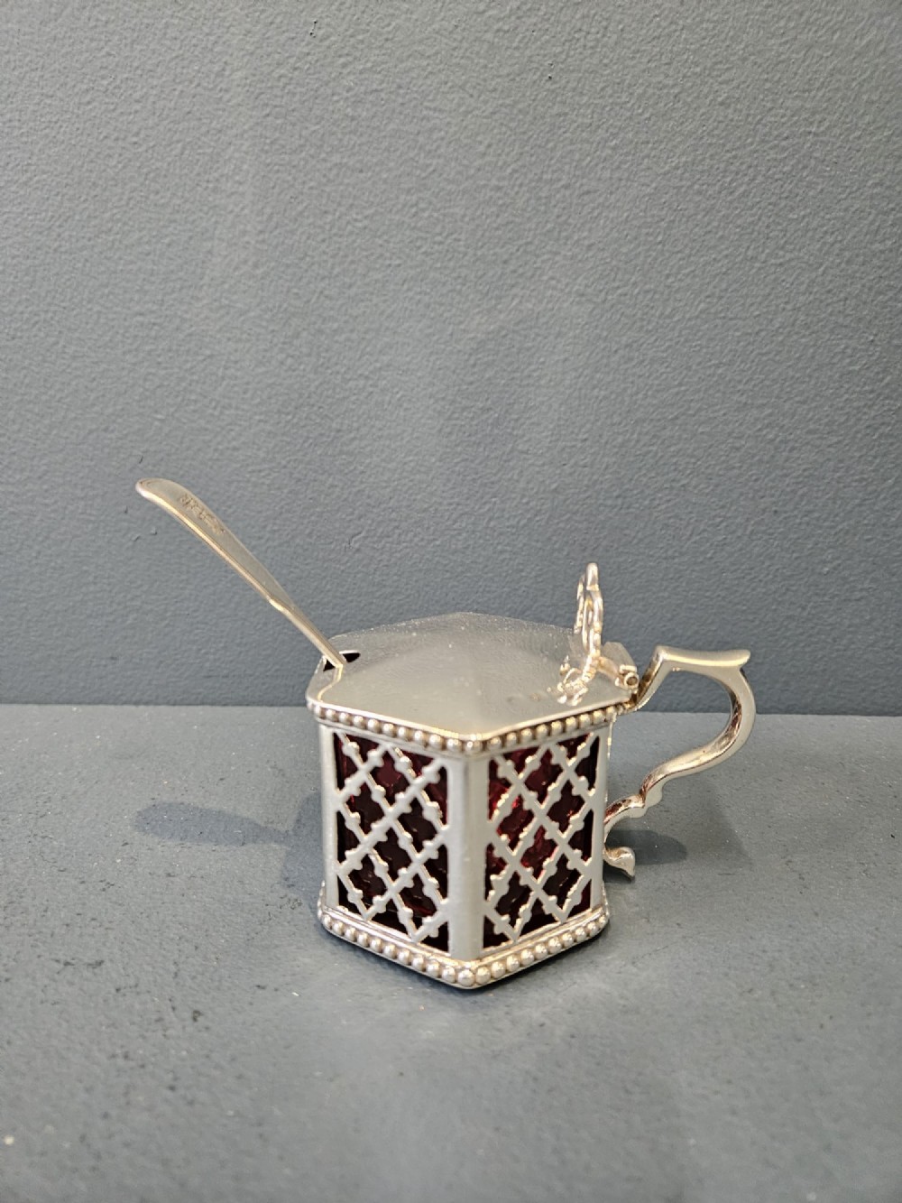 Early Victorian Mustard Pot with Cranberry Liner