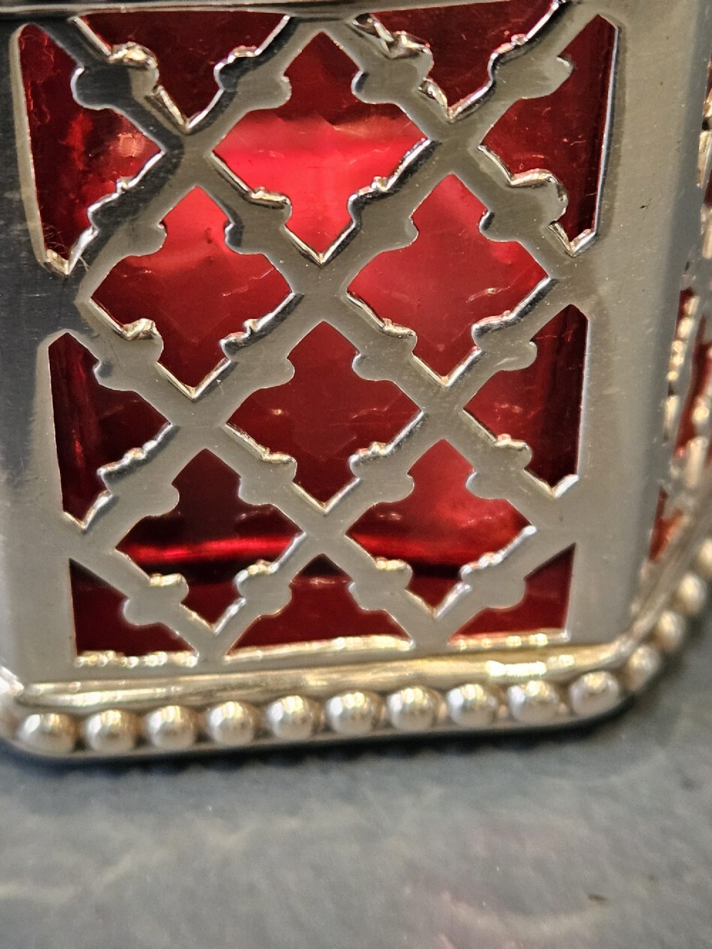 Early Victorian Mustard Pot with Cranberry Liner View VI