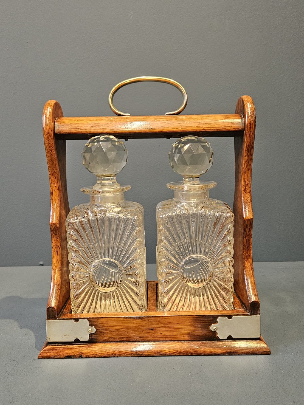 Victorian Oak and Silver Plated 2 Bottle Tantalus