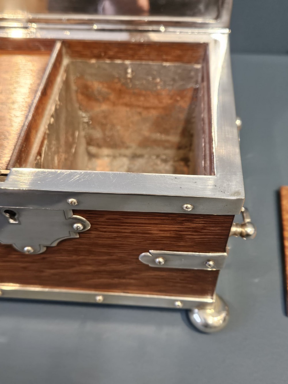 Victorian Oak and Silver Plated Tea Caddy View V