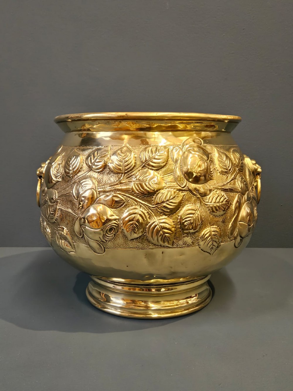 Victorian Embossed Brass Planter View VI