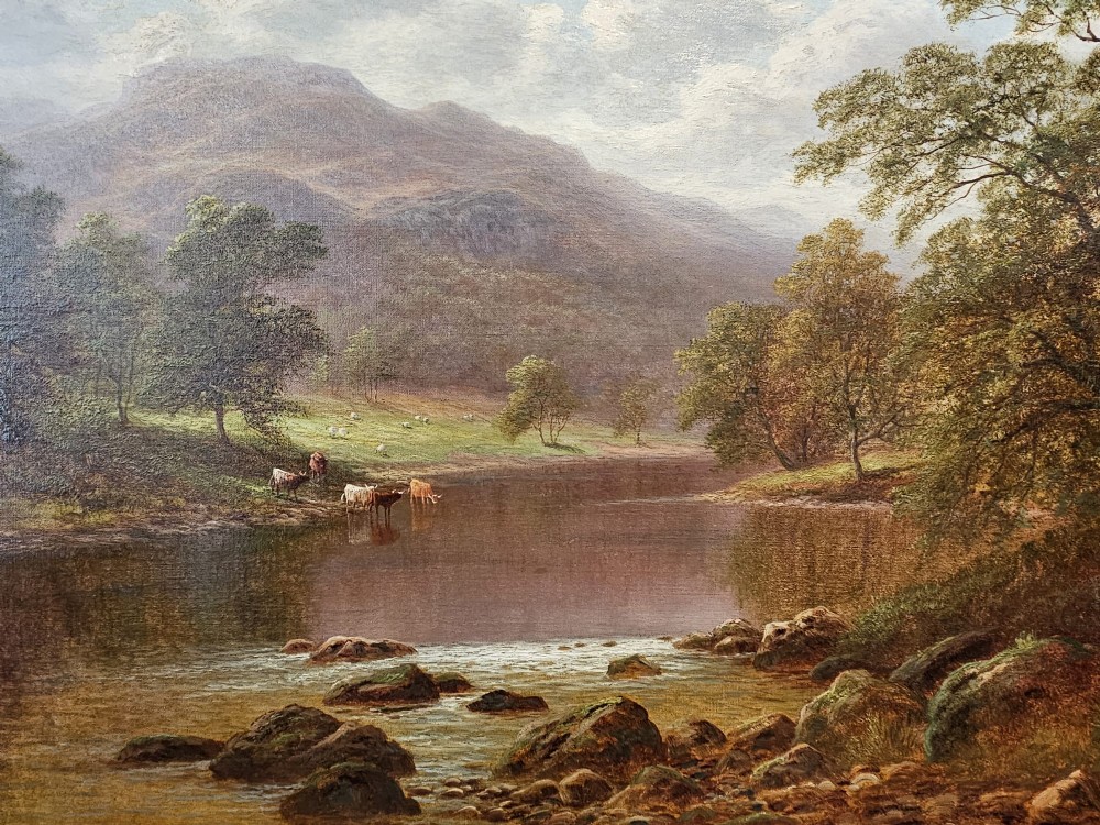 Large Oil on Canvas Painting 'On the Lledr' by William Mellor View II