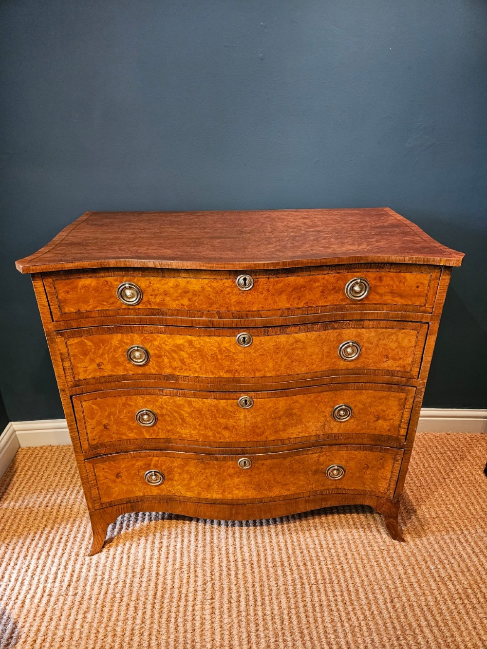 Regency Birds Eye Maple Serpentine Front Chest of Drawers