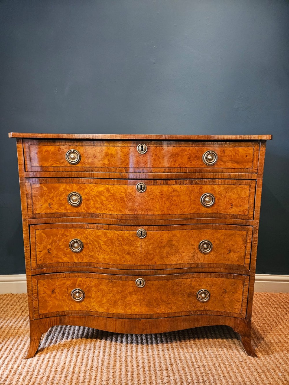 Regency Birds Eye Maple Serpentine Front Chest of Drawers View III