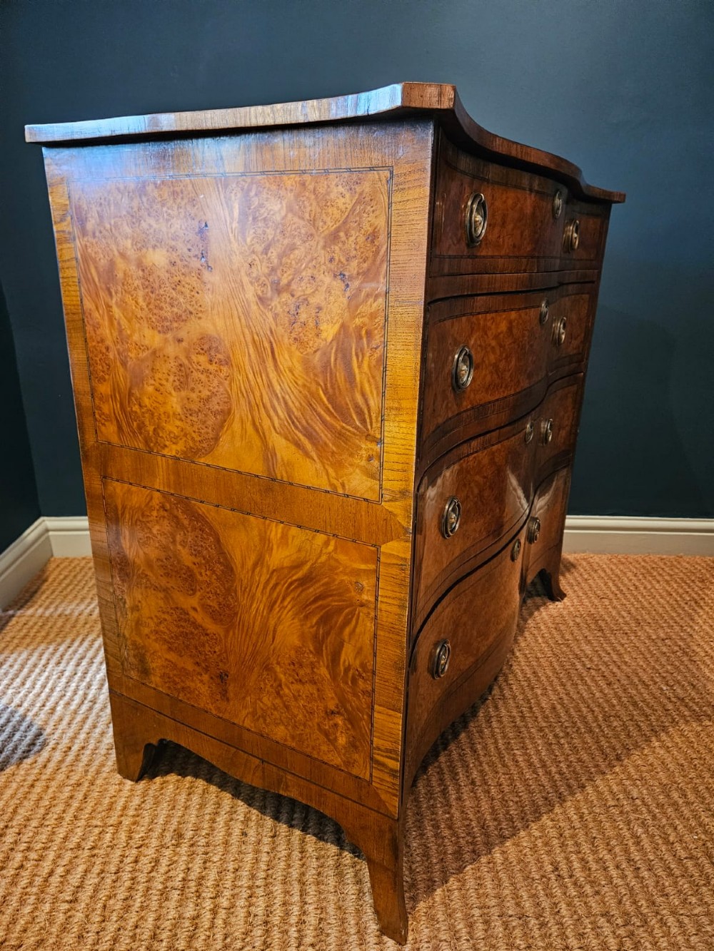 Regency Birds Eye Maple Serpentine Front Chest of Drawers View VI