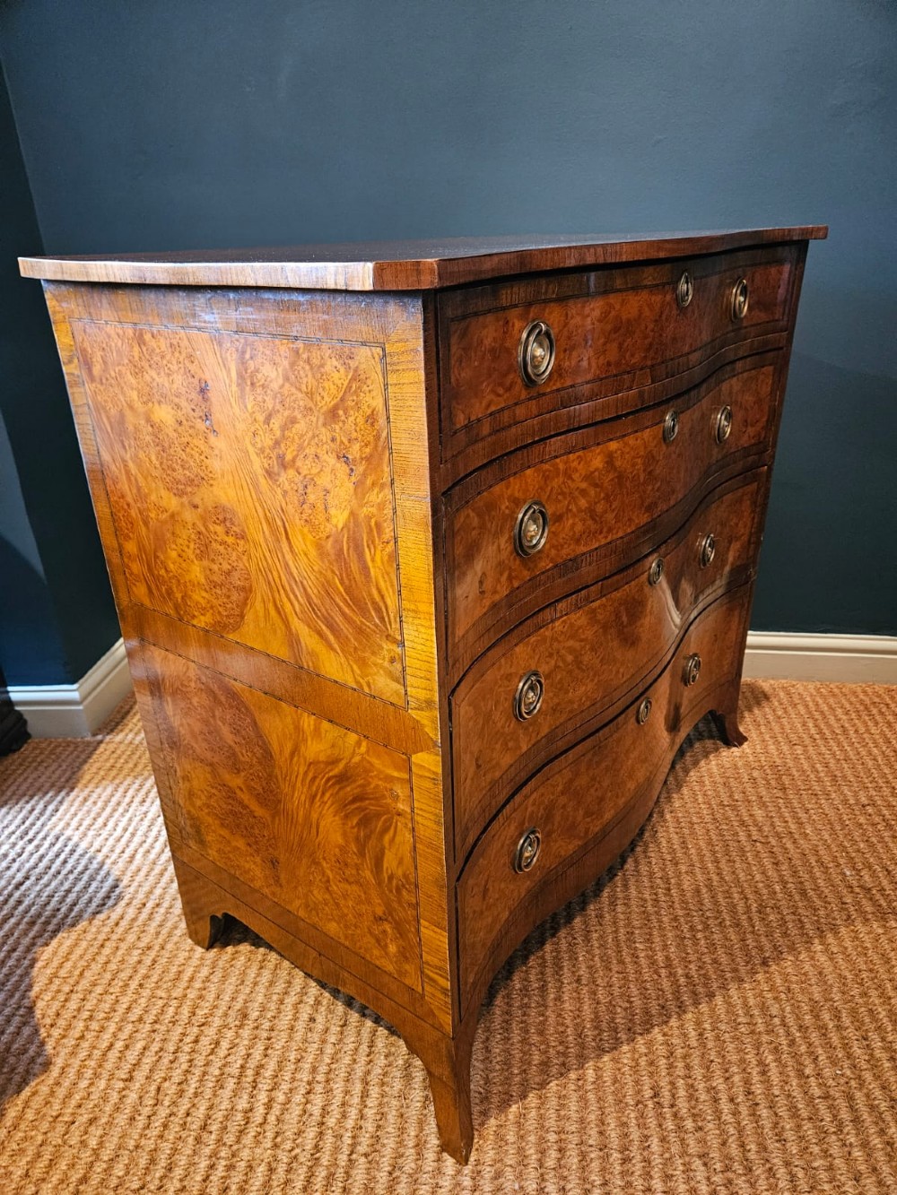 Regency Birds Eye Maple Serpentine Front Chest of Drawers View VII