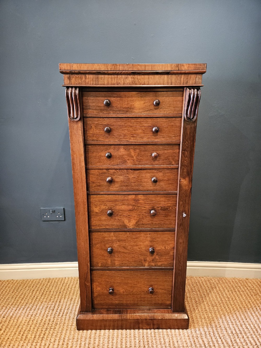 Early Victorian Rosewood Secretaire Wellington Chest