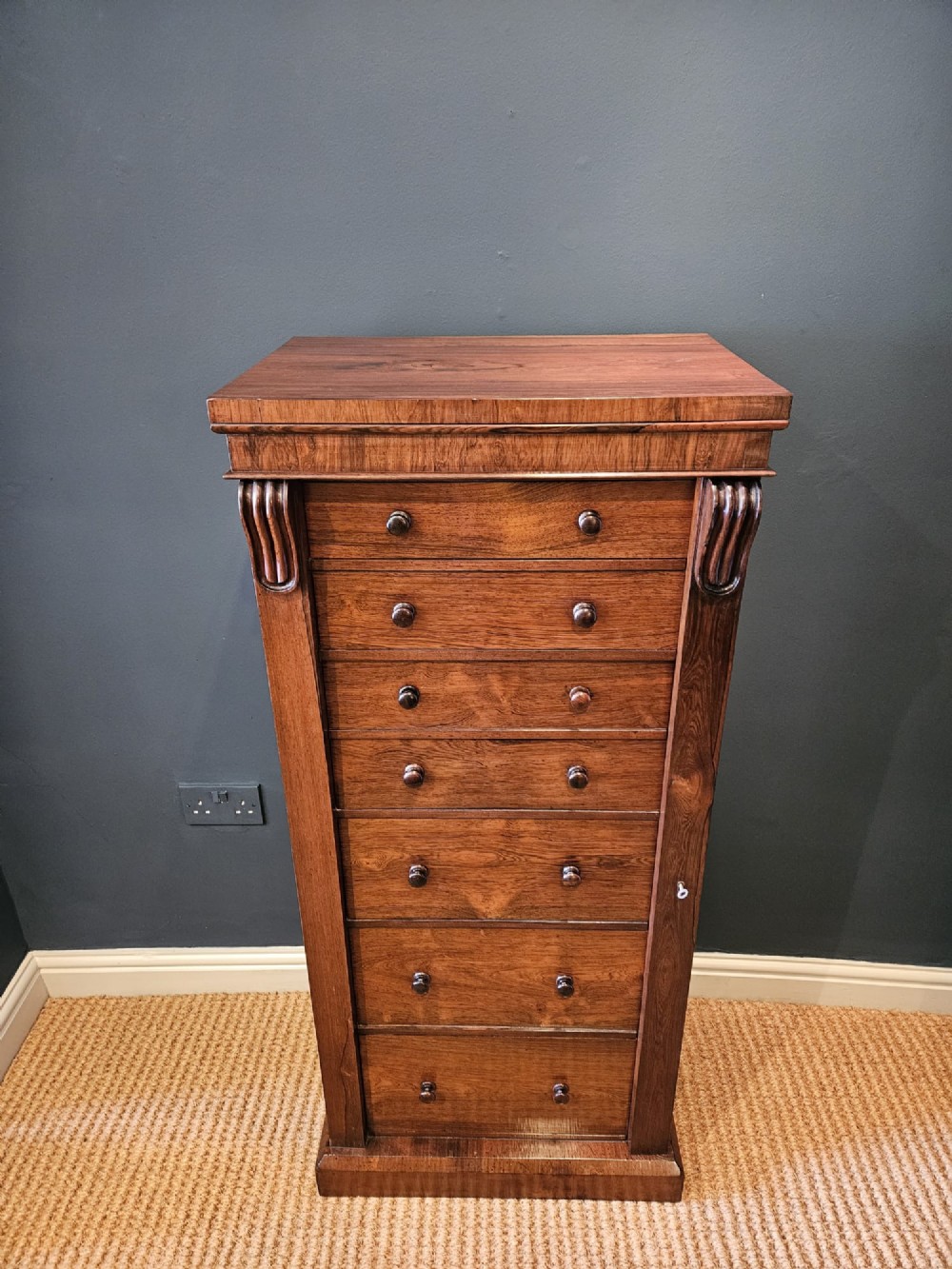 Early Victorian Rosewood Secretaire Wellington Chest View II