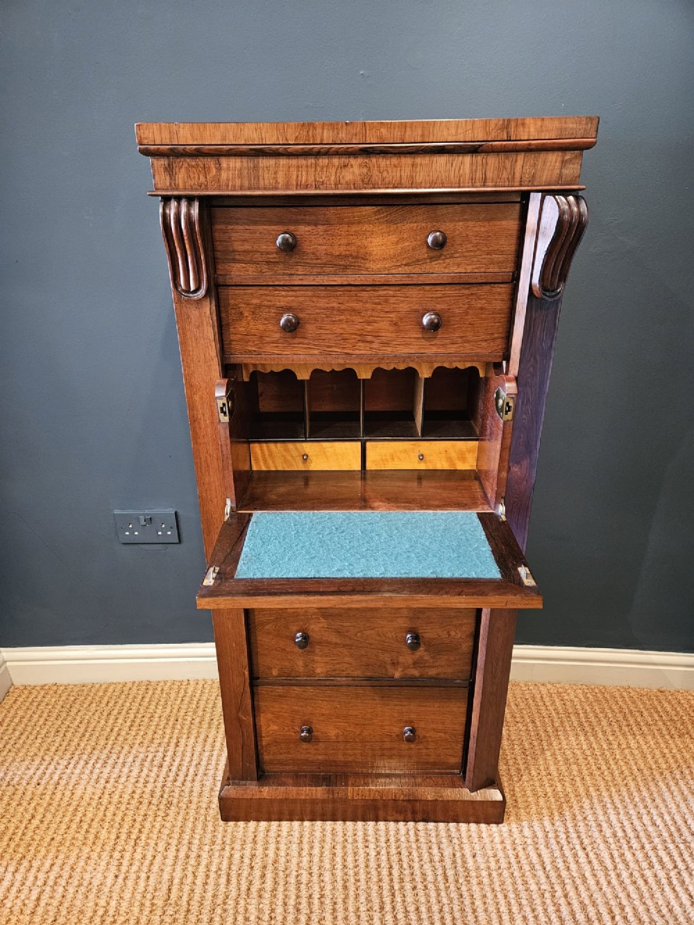 Early Victorian Rosewood Secretaire Wellington Chest View III