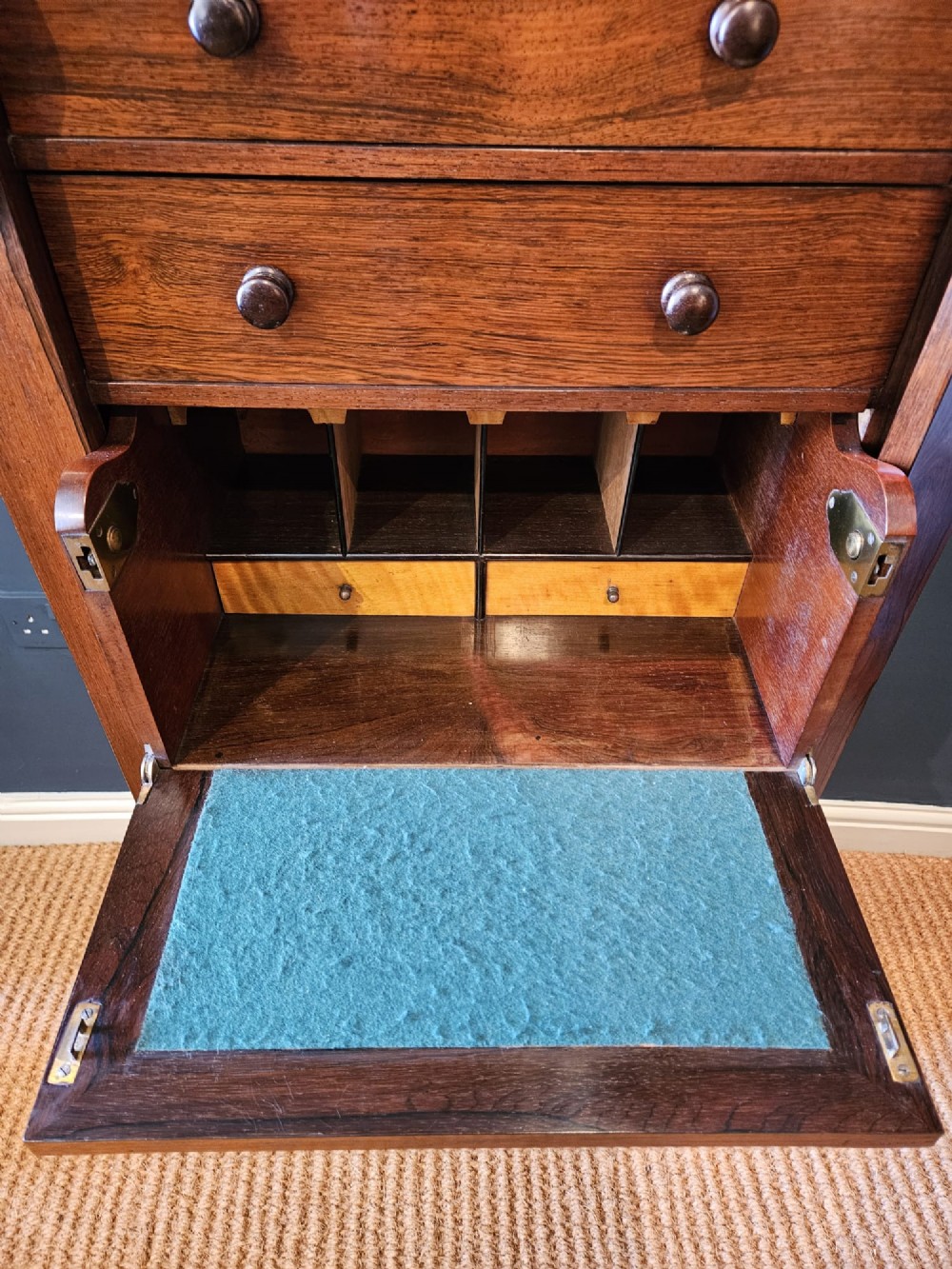 Early Victorian Rosewood Secretaire Wellington Chest View IV