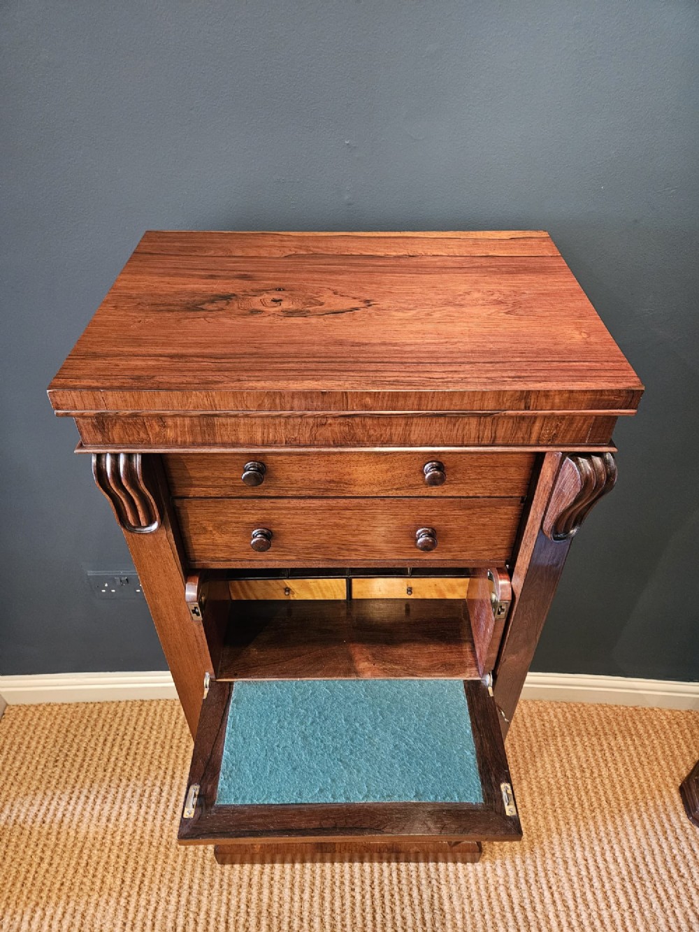 Early Victorian Rosewood Secretaire Wellington Chest View V