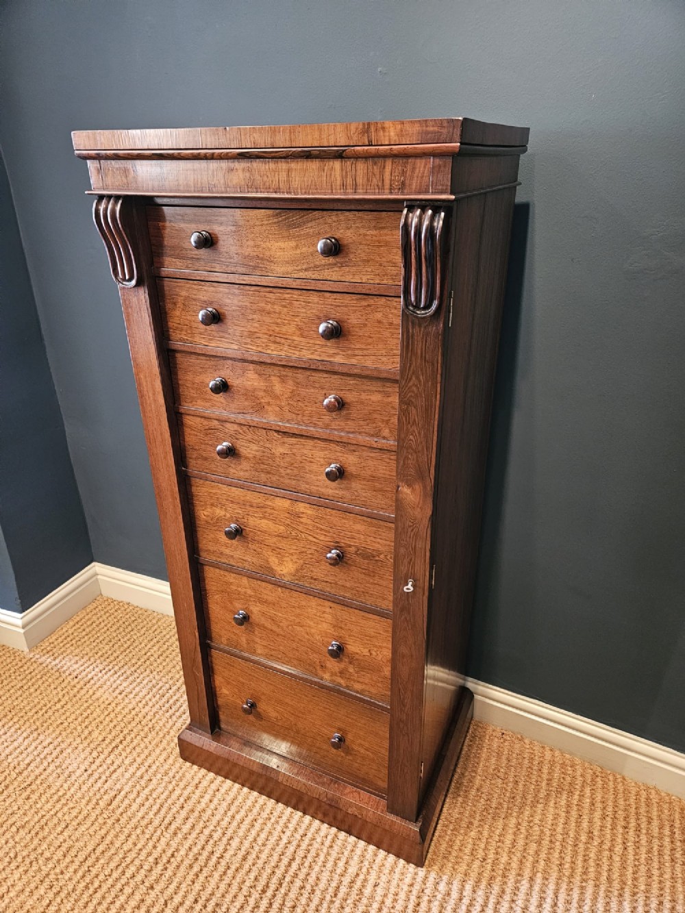 Early Victorian Rosewood Secretaire Wellington Chest View VII