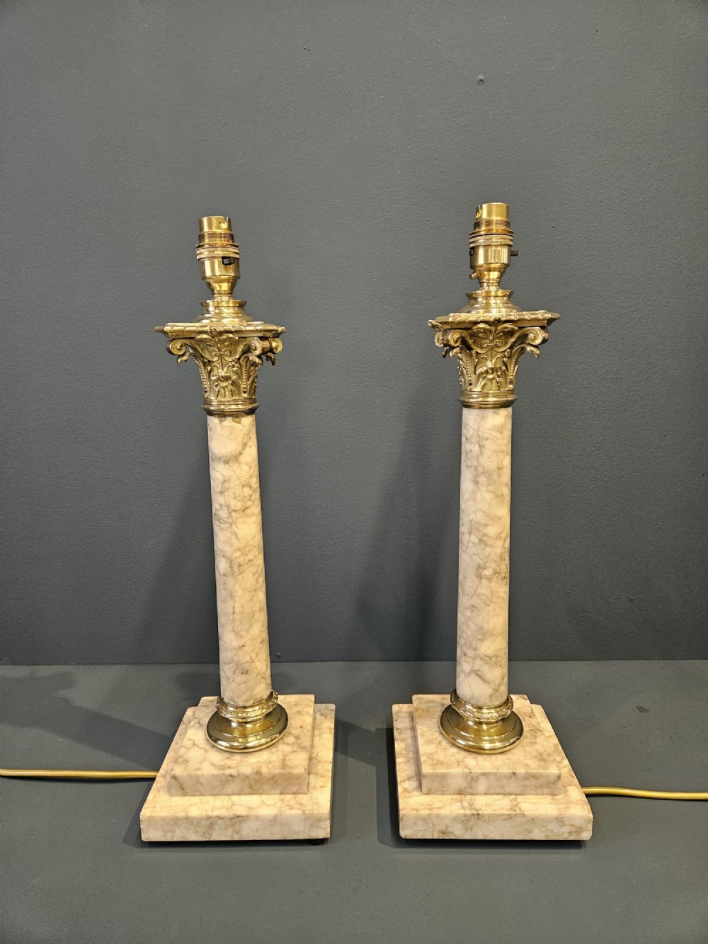 Pair of Late Victorian Marble Brass Mounted Table Lamps View II