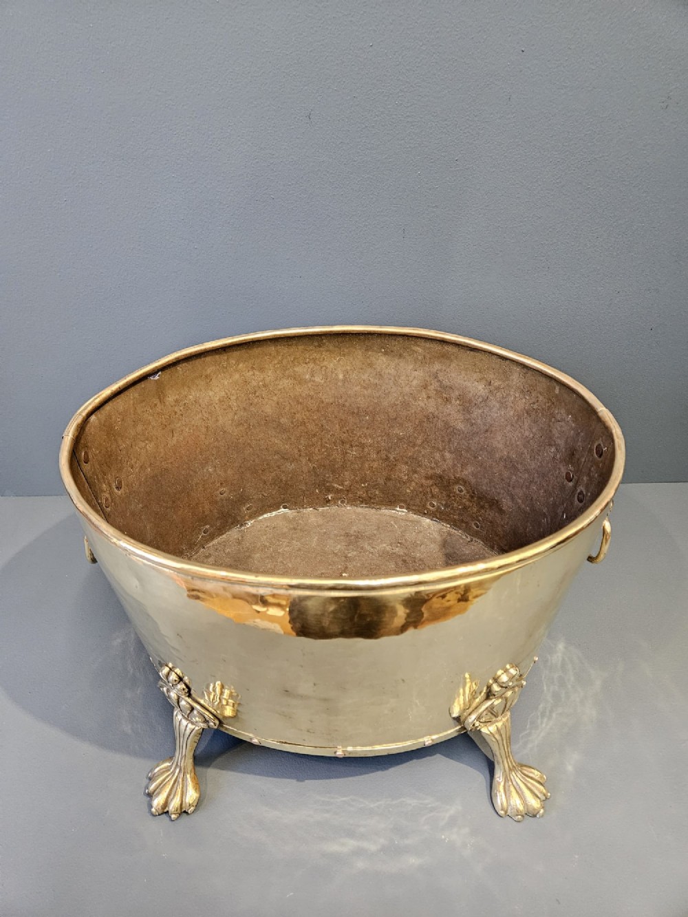 Victorian Brass Log Bin or Planter View V