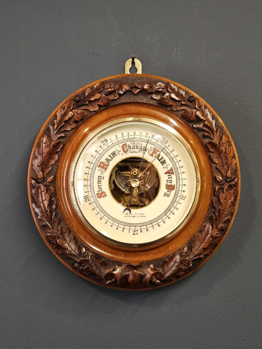 Quality Victorian Carved Walnut Kings Lynn Barometer