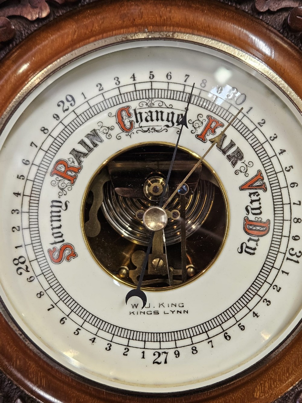 Quality Victorian Carved Walnut Kings Lynn Barometer View III