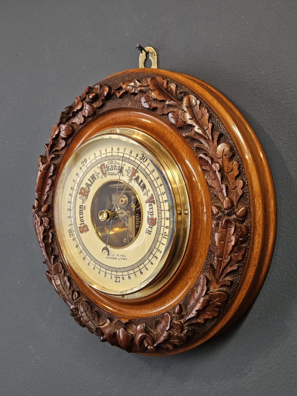 Quality Victorian Carved Walnut Kings Lynn Barometer View V