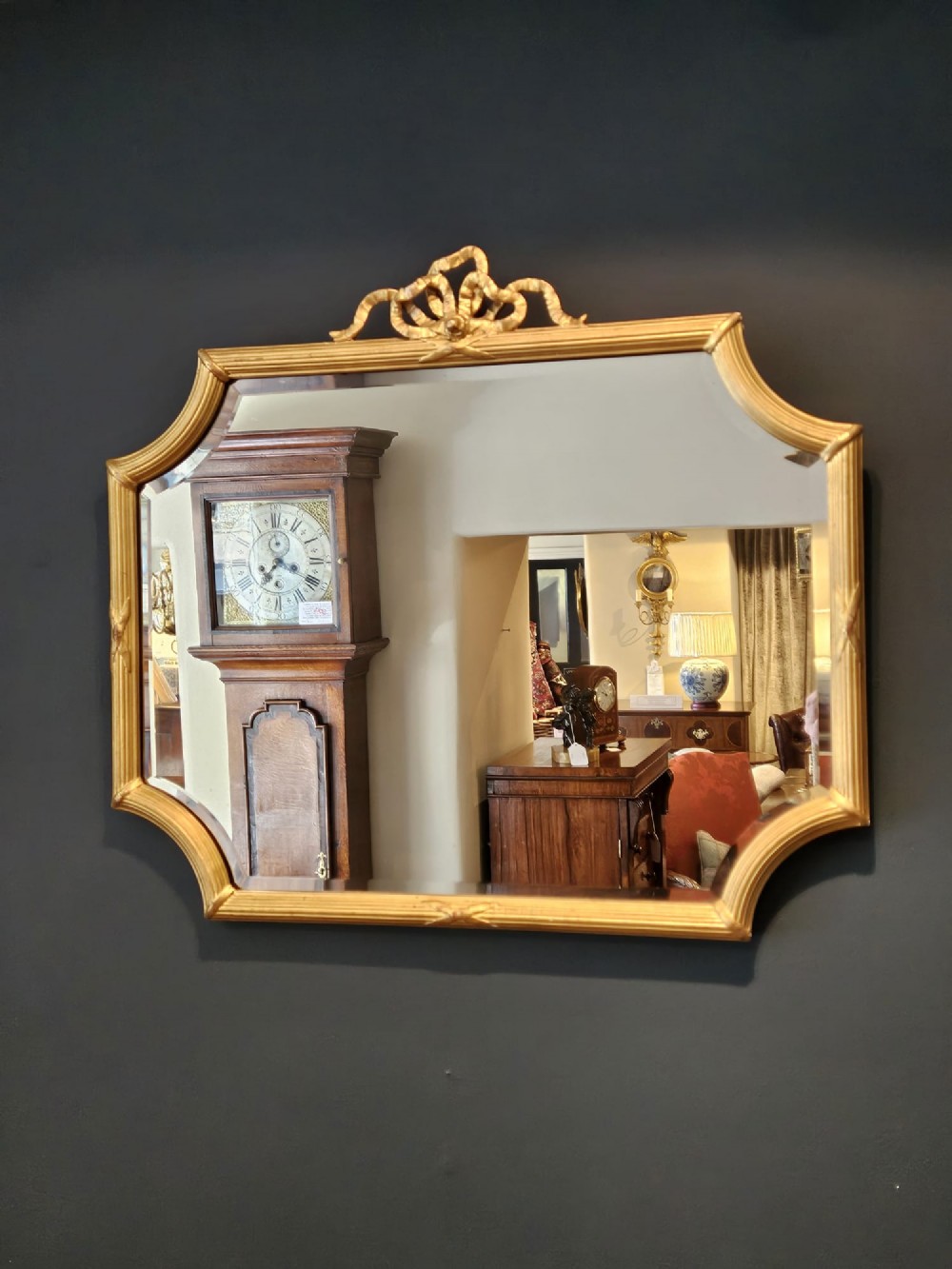Late Victorian Timber Gilt Mirror with Ribbon Crest