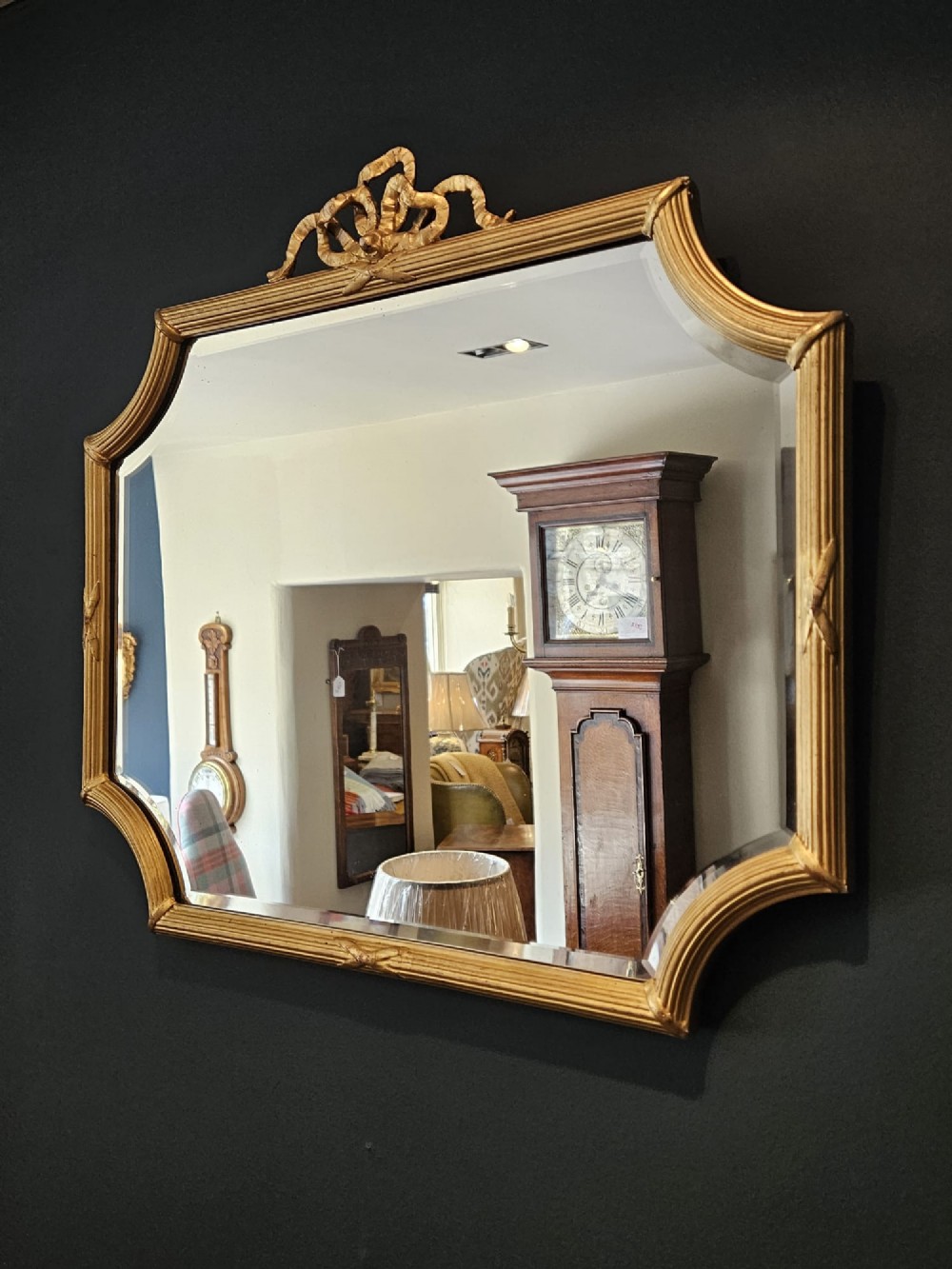 Late Victorian Timber Gilt Mirror with Ribbon Crest View III