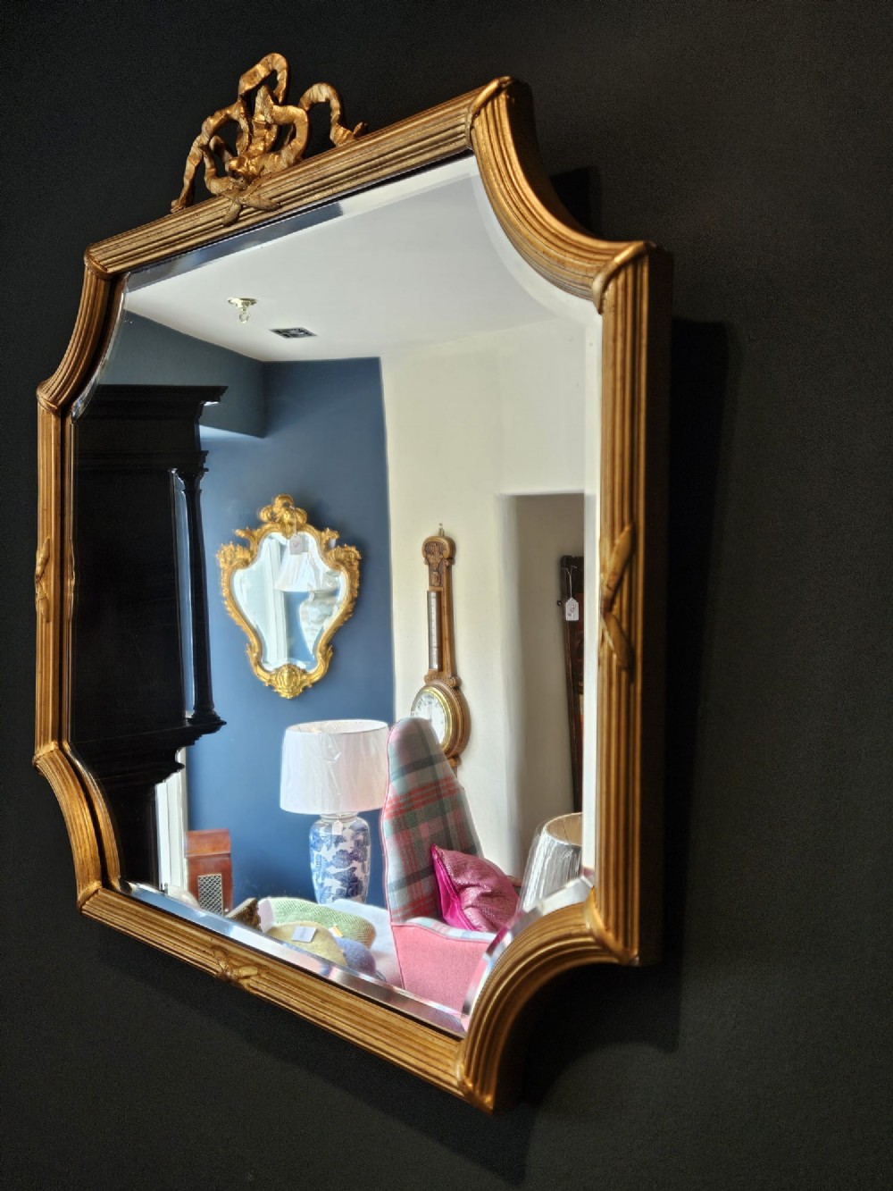 Late Victorian Timber Gilt Mirror with Ribbon Crest View V